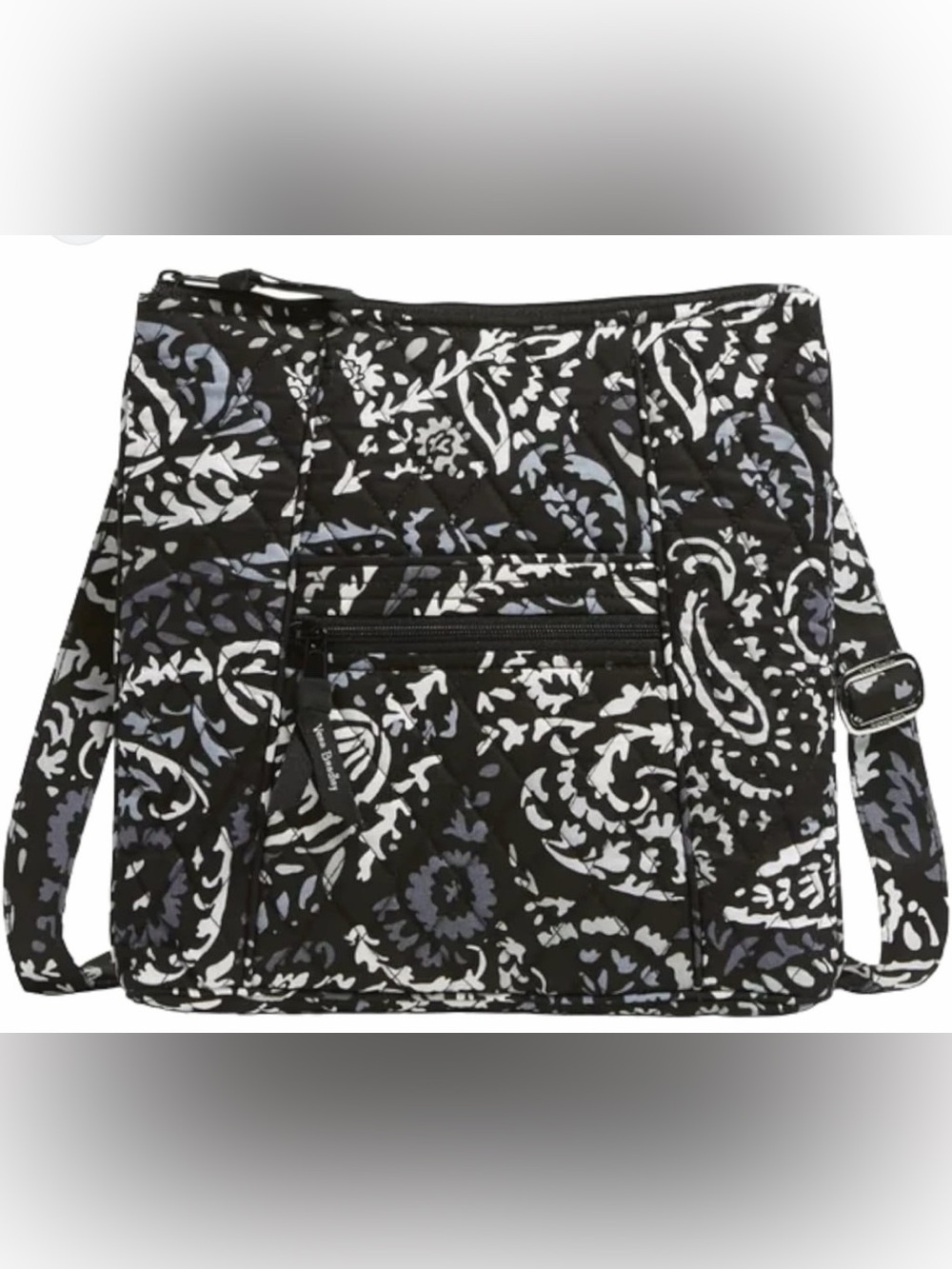 Vera Bradley Hipster Crossbody Bag Paisley Noir Black White Flora